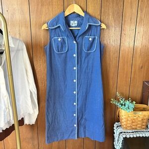 Vintage 60s Spectator Blue Sleeveless Mini Dress‎ Button Front Mod Unique